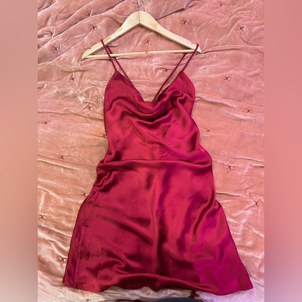 Hot pink/red satin slip dress